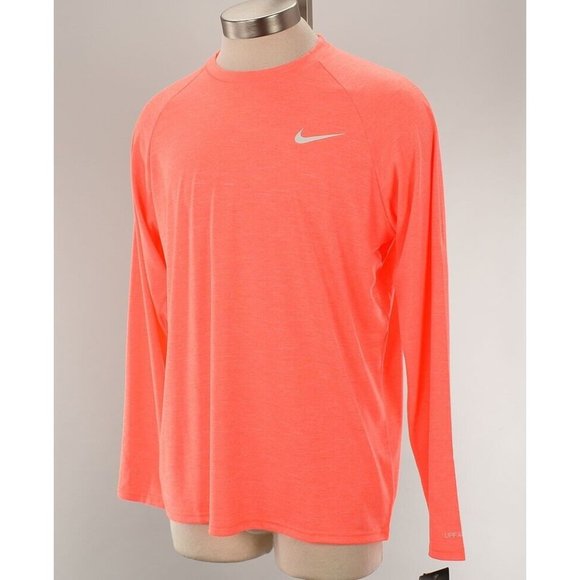 NIKE Men's Bright Mango Orange Hydroguard Long Sleeve Swim Tee Shirt SMALL NWT - Picture 1 of 2